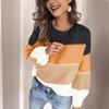 2025 Spring New Sweater Color Matching New Round Neck Medium and Long Loose Knitted Large Size Sweater
