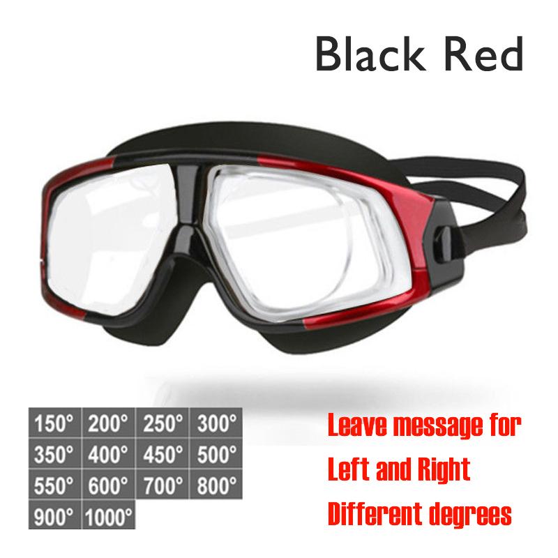 -1.5 To -10.0 Myopia Swim Eyewear Silicone Large Frame Anti Fog Swimming Goggles Custom Different Degree For Left Right Eyes