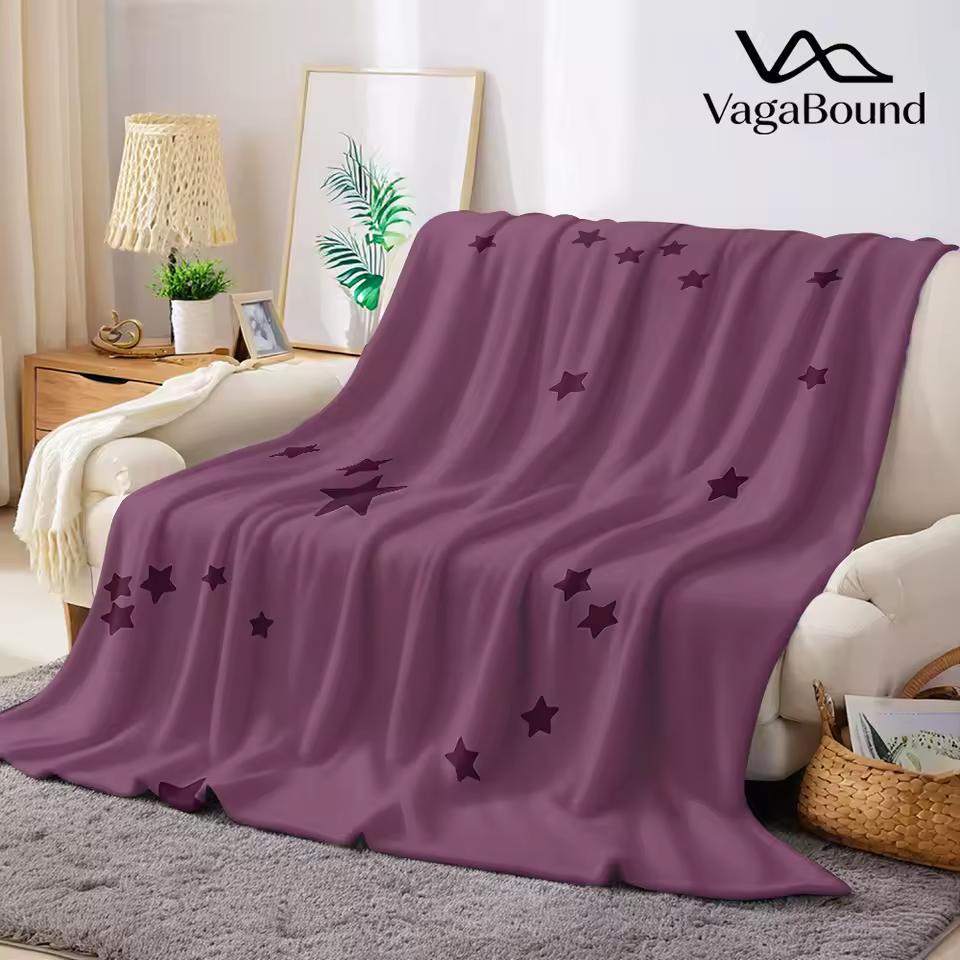 Purple Background Star Flannel Blanket Warm Soft Halloween Christmas Couch Warm Cozy Decorative Decor Gift for All Season