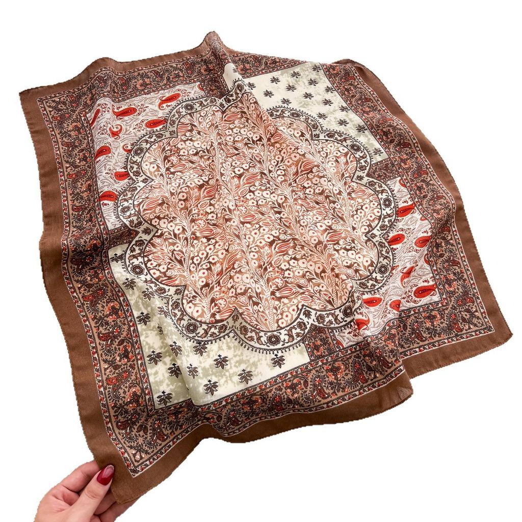 New Printed Cashew Retro Artistic Herringbone Pattern Cotton Linen Scarf Small Square Versatile Spring Autumn Thin Headscarf