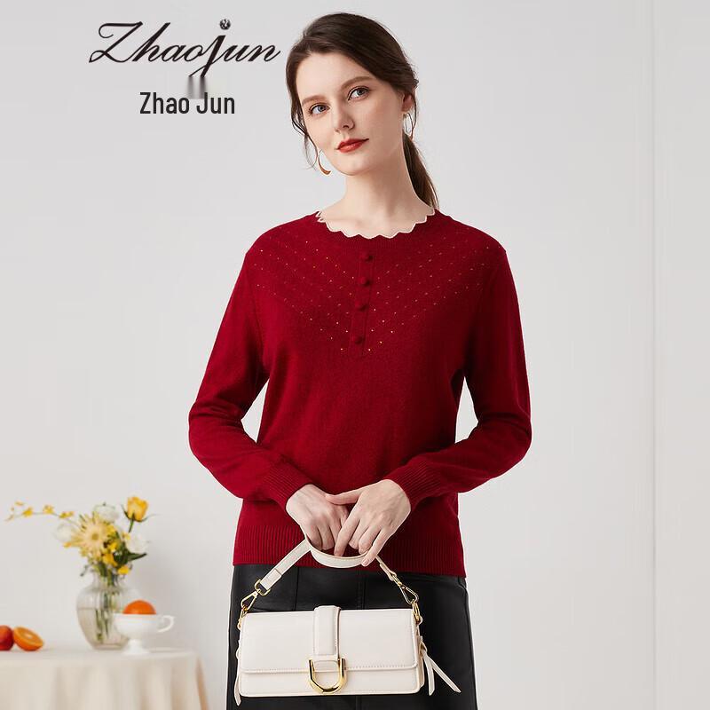 

Zhaojun Women s Autumn/Winter Round-Neck Cashmere Sweater with Lace & Rhinestones L