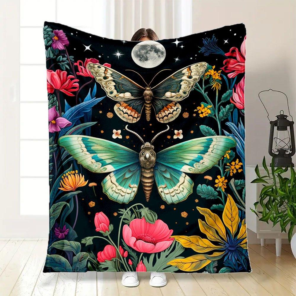 "Enchanted Garden Butterfly Wall Art Print"Blanket Flannel Throw Blanket for Sofa, Bed, Travel, Camping, Office, Couch, Chair, And Bed Gift