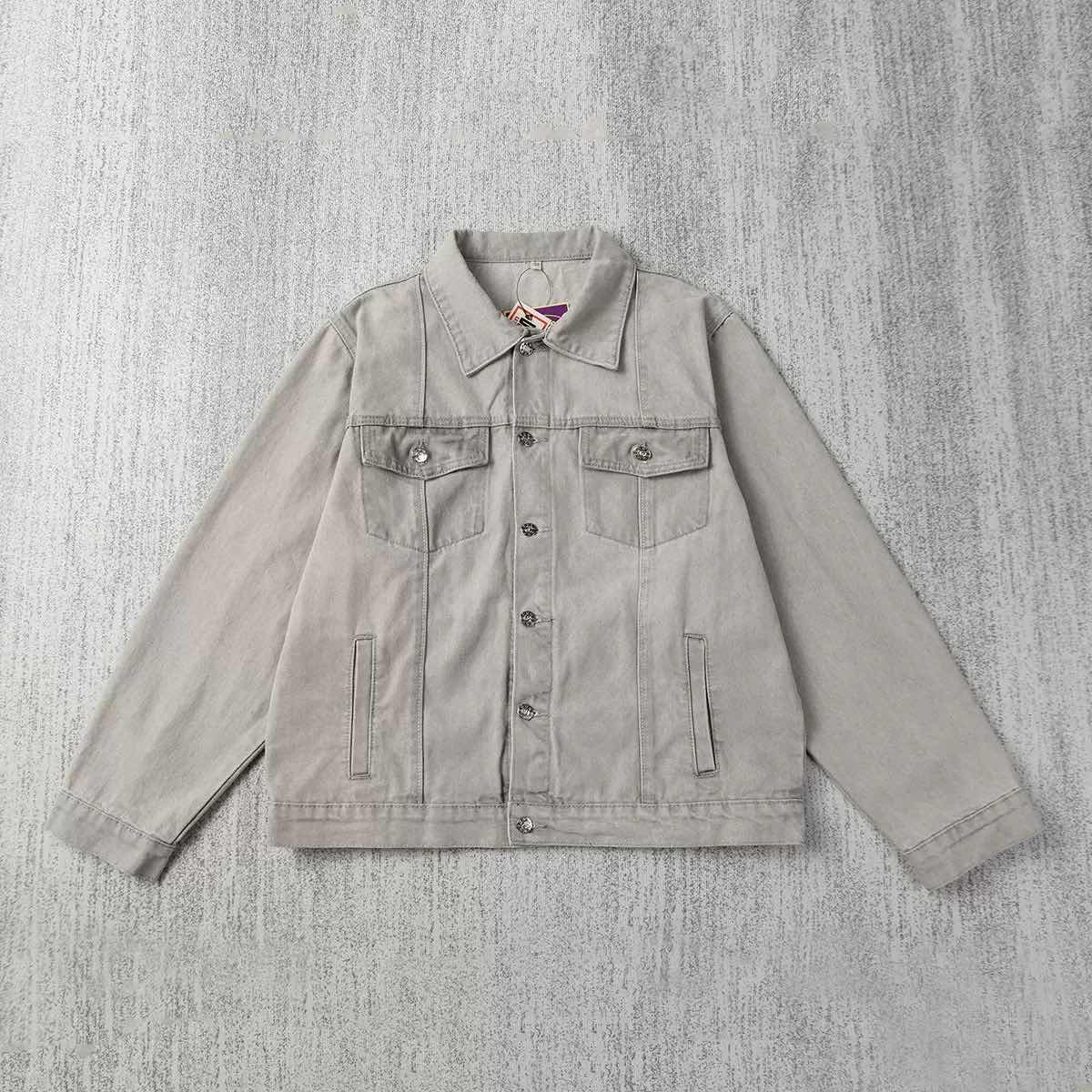 

DRIPX New Spring Autumn Denim Jackets Casual Streetwear Outerwear Solid Color Single Breasted Turn Down Collar Denim Jacket XL сірий