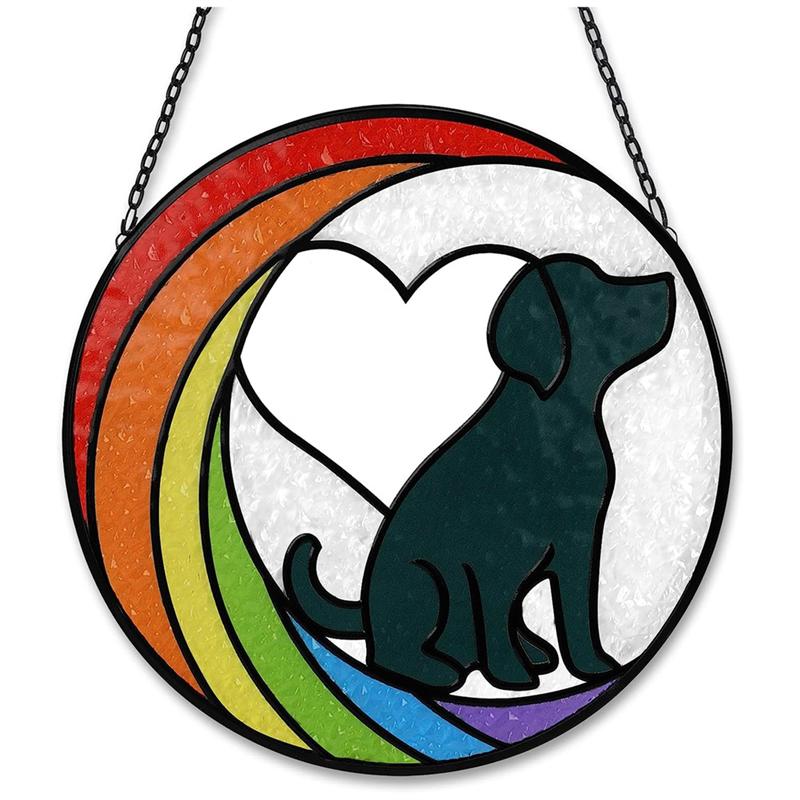 

AEE4-Dog Memorial Gifts Stained Glass Window Hanging Decorative Rainbow Bridge Sun Catcher Decorative For Dog Lovers Pet Present