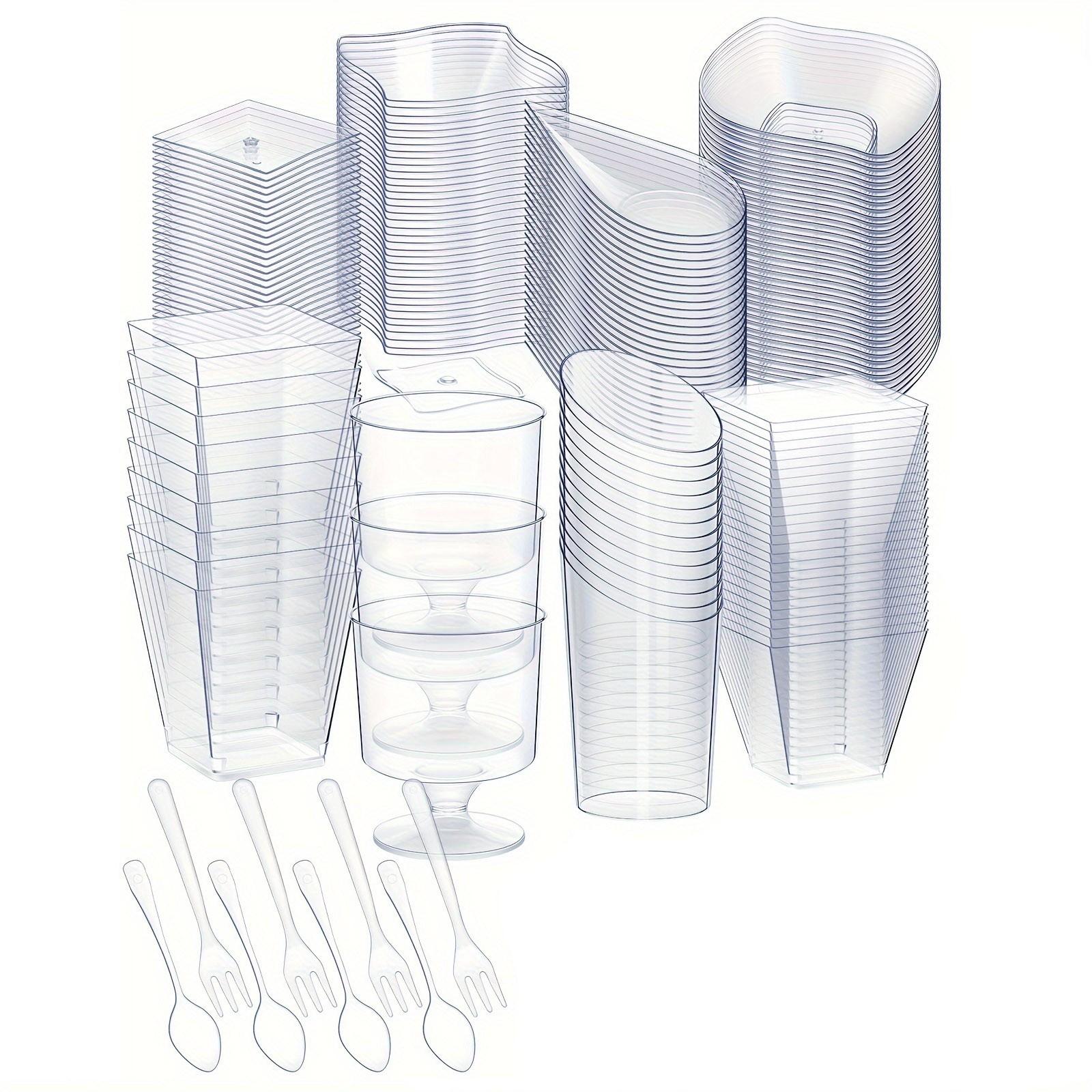 

400 шт. Прозрачные Тарелки Десертные Чашки Набор Ложек и Вилок Пластиковые Чашки для Мороженого Разной Формы Одноразовая Посуда Аксессуары для Вечеринок One Size