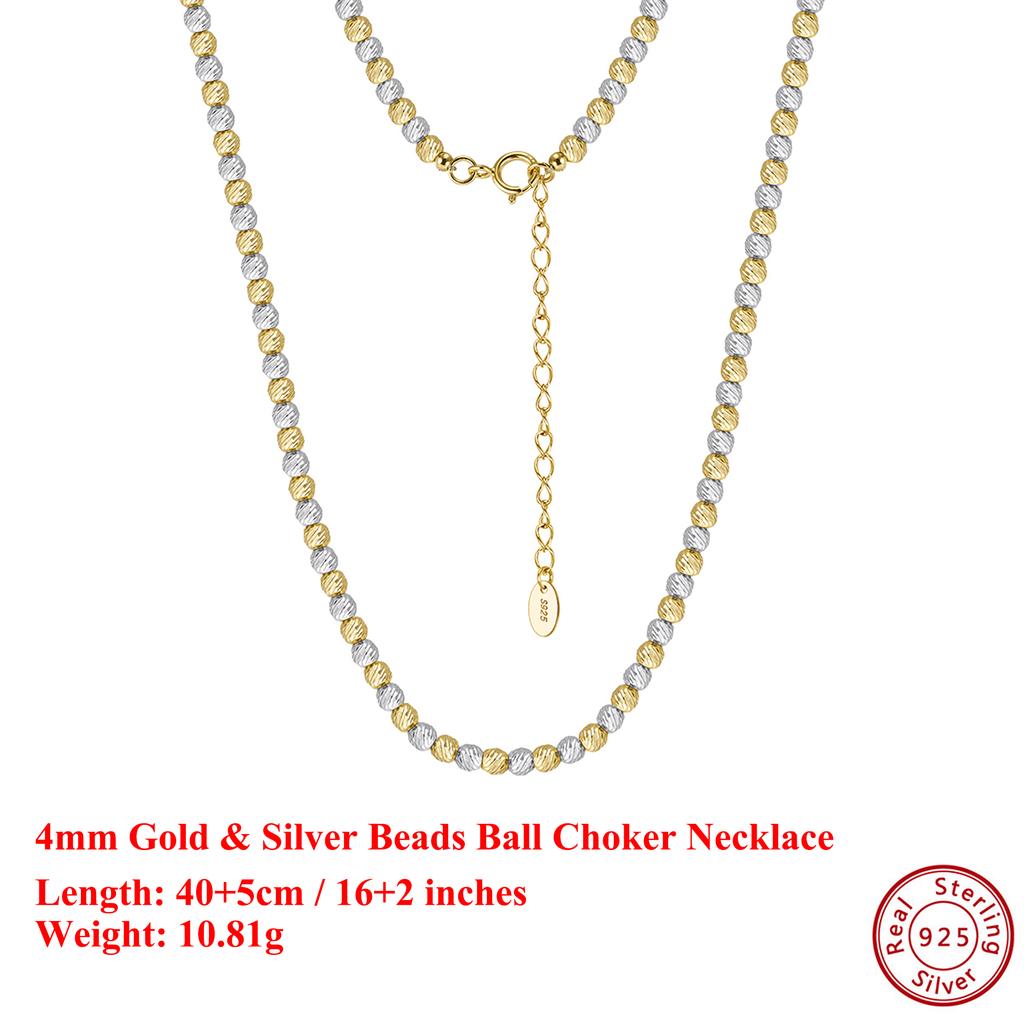 Effie Queen Popular 4mm Ball Bead Necklace Adjustable Genuine 925 Sterling Silver Beaded Collar Choker Link Chain Jewelry GAN10