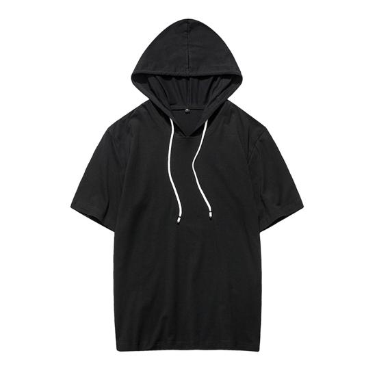 Men Short Sleeve Solid Color Hooded Drawstring T-shirt Pullover Tee Shirt for Daily Wear