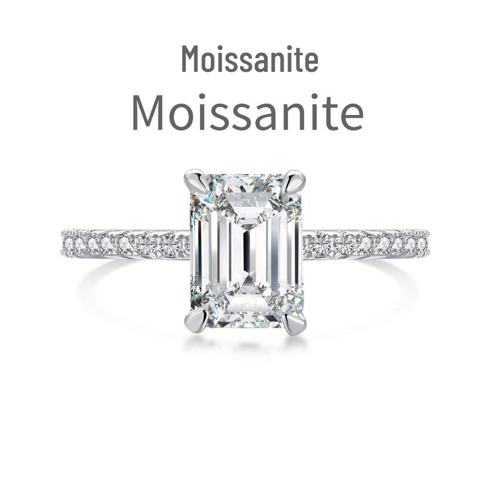 Mo Sang Series S925 Sterling Silver Ring: 2 Carat Emerald Cut, Exquisite Design, Versatile Ladies  Jewelry Size 7