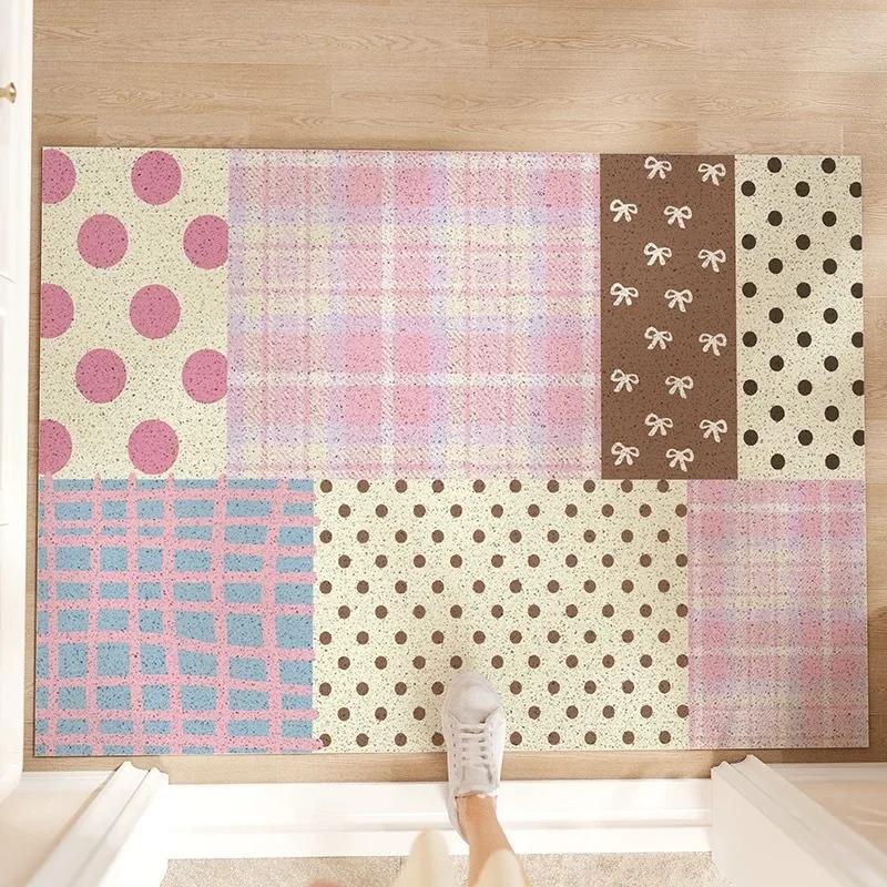 Pastel Cute Mat Patchwork Pattern Wire Loop Mat Wear-Resistant Non-Slip Household Entrance Door Floor Mat