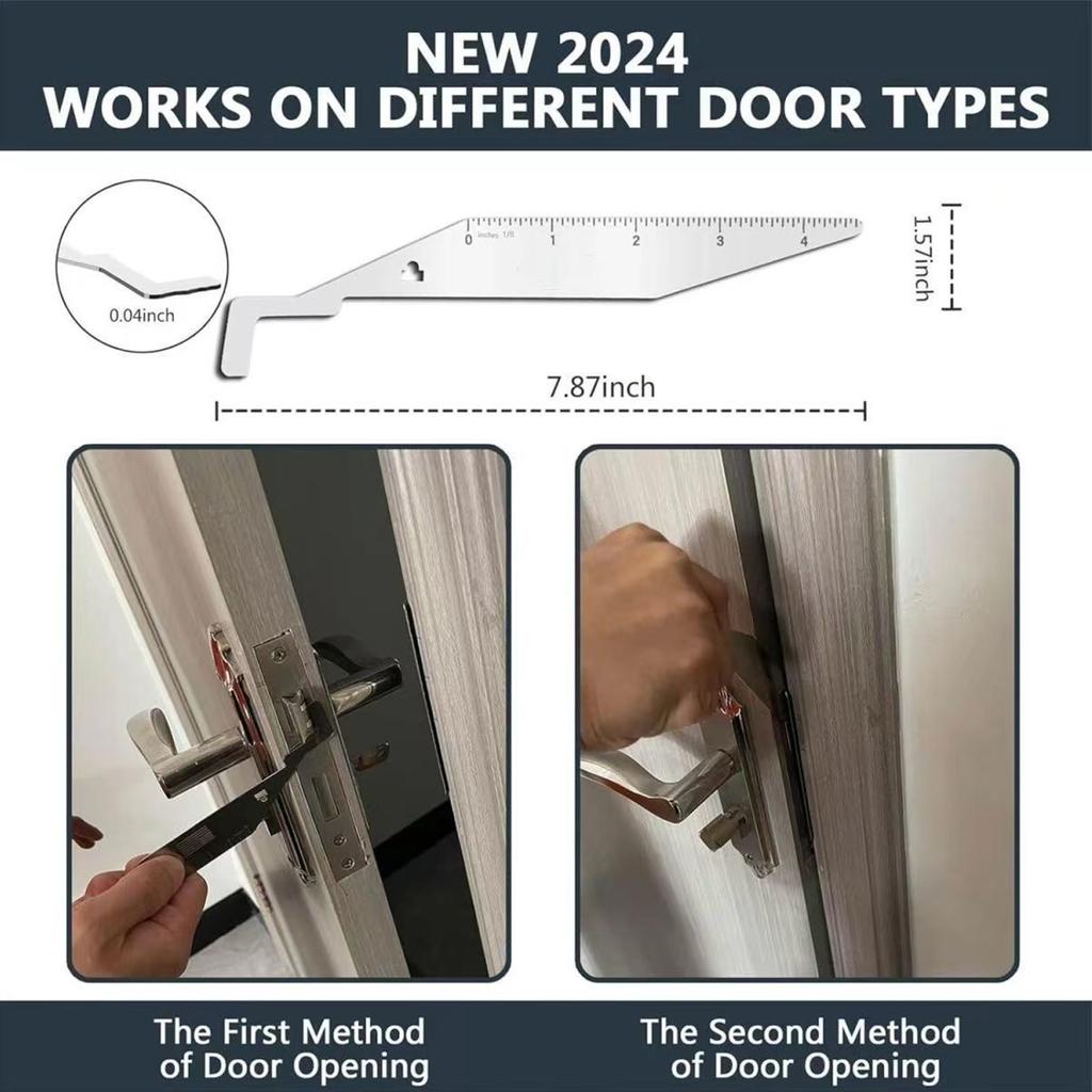 Multi-Use Door Entry Tool 2 Pack – Stainless & Spring Steel Rescue EDC Tool With Hook Design And 4.5 Inch Ruler, Compact Hand Tool