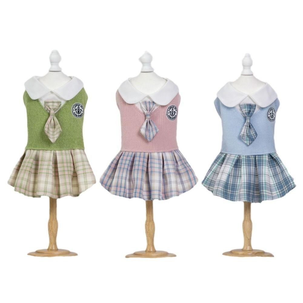 Bowtie Pet Cat Dress Polyester Spring Pet Clothes New Puppy Plaid Skirt  Spring Season