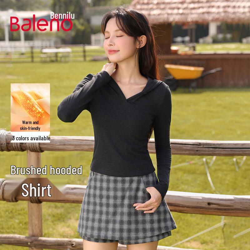 Baleno Women s V-Neck Hooded Thermal Long Sleeve T-Shirt S