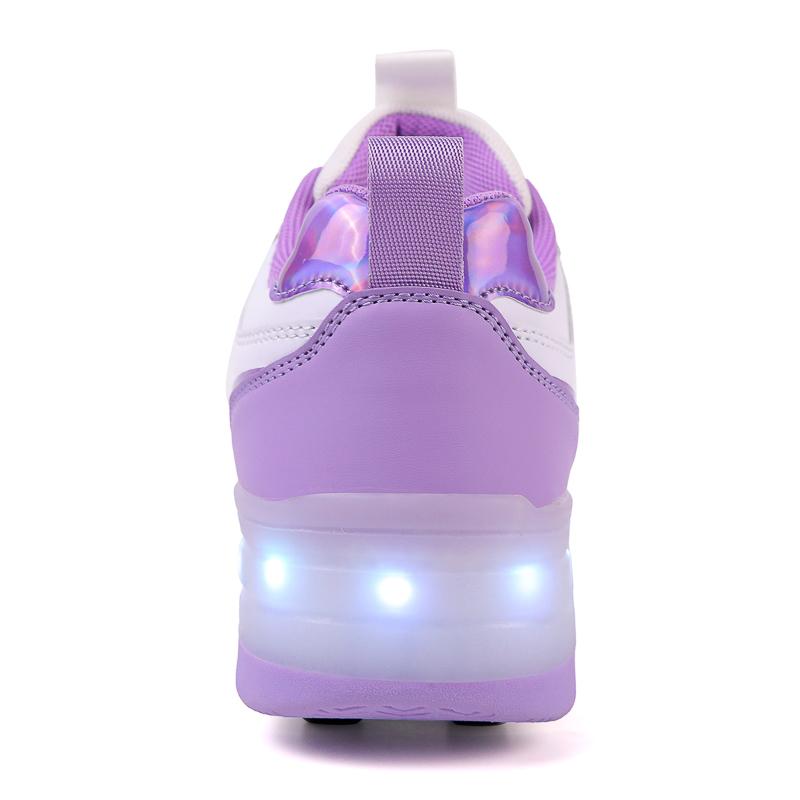 Kid's Rotating Button Wear Quick Four Wheel Running Shoes with Wheels Sports Shoes USB Charging LED Light Sports Shoes Girls Roller Skates