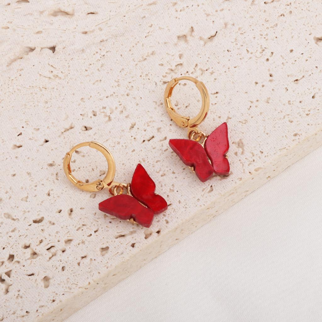 Fashion New Women's Butterfly Earrings Colored Acrylic Butterfly Pendant Gold Ear Buckle Ear Accessory Set