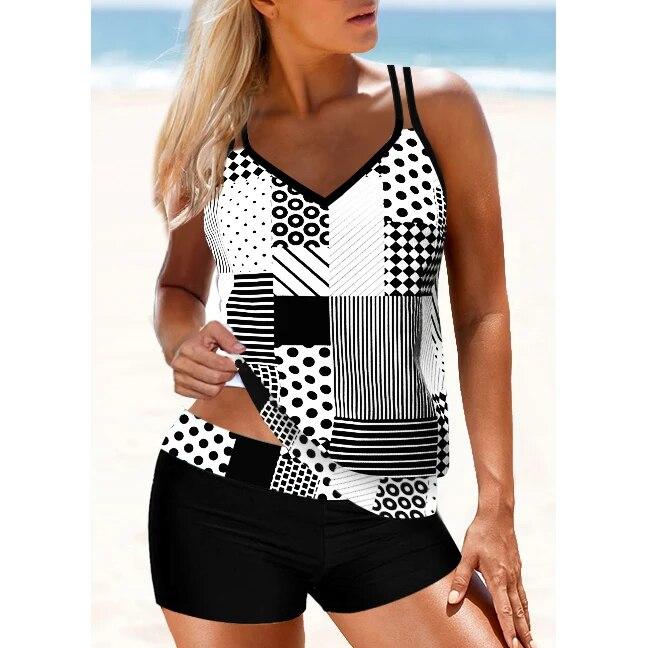 2024 Summer Fashion Tankini Female Sexy High Waist Swimsuit Two Piece Set Beachwear Flower Printing Monokini Women Bathing Suit