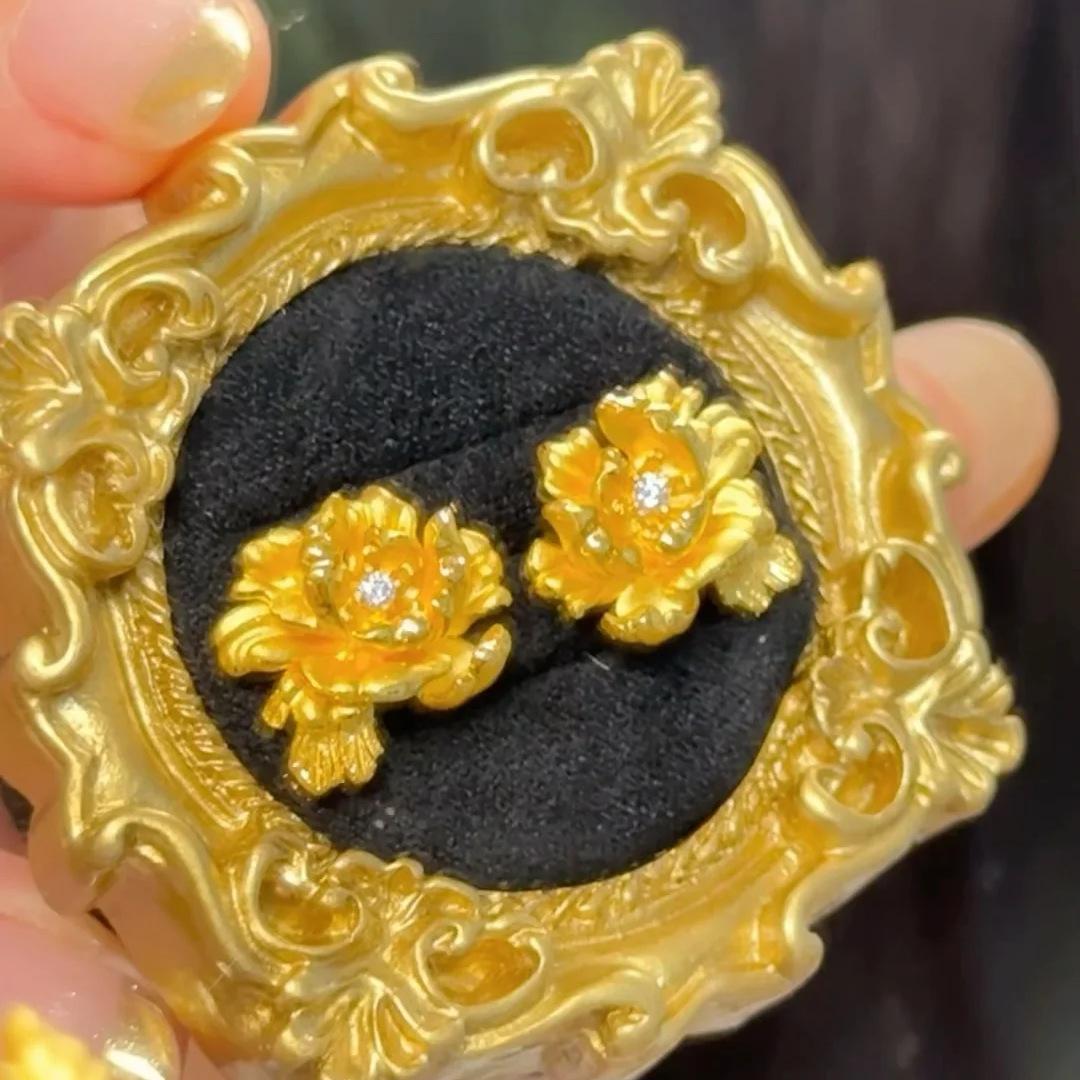 

Роскошные серьги-пусеты в виде цветка пиона для женщин, элегантные, легкая роскошь, универсальные, модная бижутерия