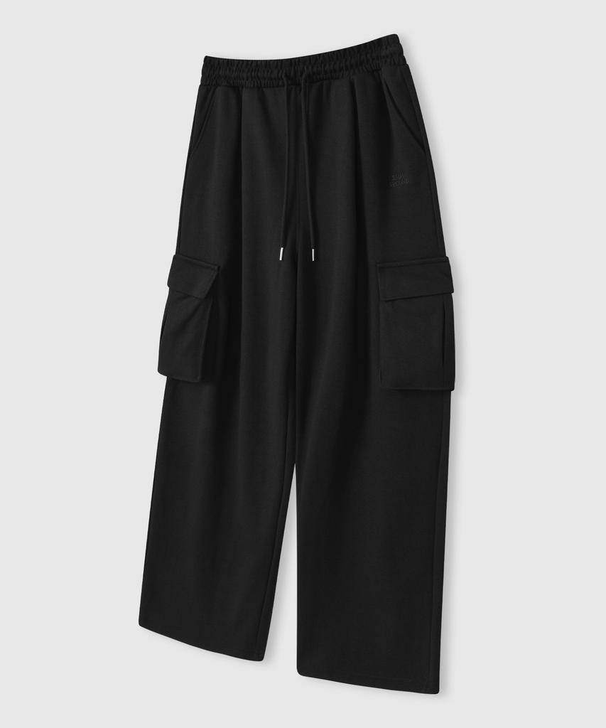 LEMAIN SECOND One-Pleat Wide Cargo Sweatpants [Black]