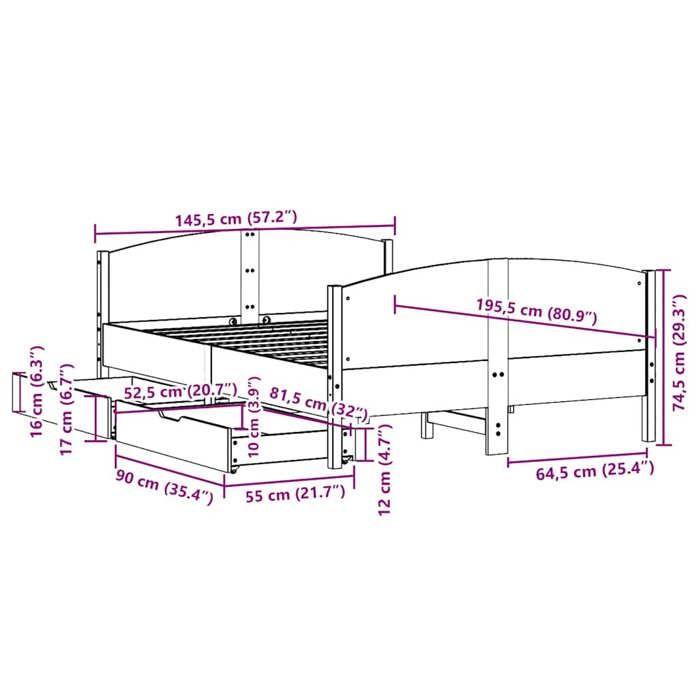 VidaXL Cadre de lit avec tête de lit 140x190 cm bois de pin massif, lit, lit, lit double, meuble de chambre à coucher, 3301794