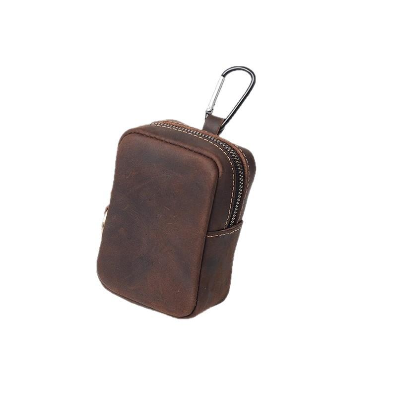 Mini Karabijnhaak Clip Pouch Draagbare Rits Portemonnee Sleutelhanger Kleine Heuptas Zwart Bruin Koffie