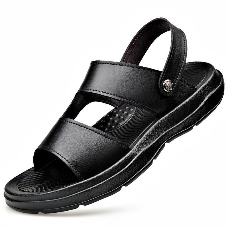 2025 Plus Size Men s Genuine Leather Closed-Toe Sandals: Casual Beach & Dual-Use Driving Wear-Resistant Slippers 45