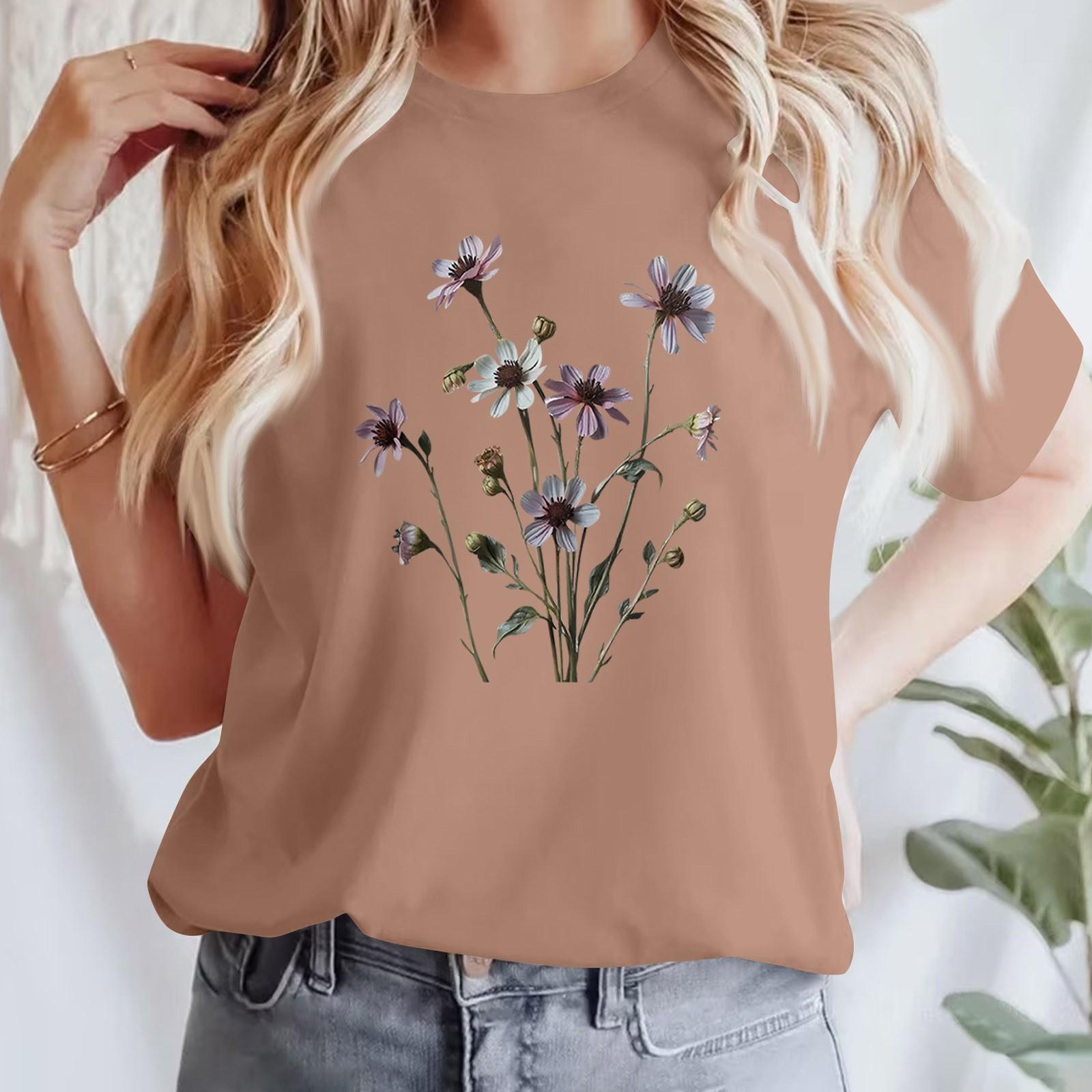 

Женская повседневная футболка с принтом, пуловер с круглым вырезом, топ с короткими рукавами S