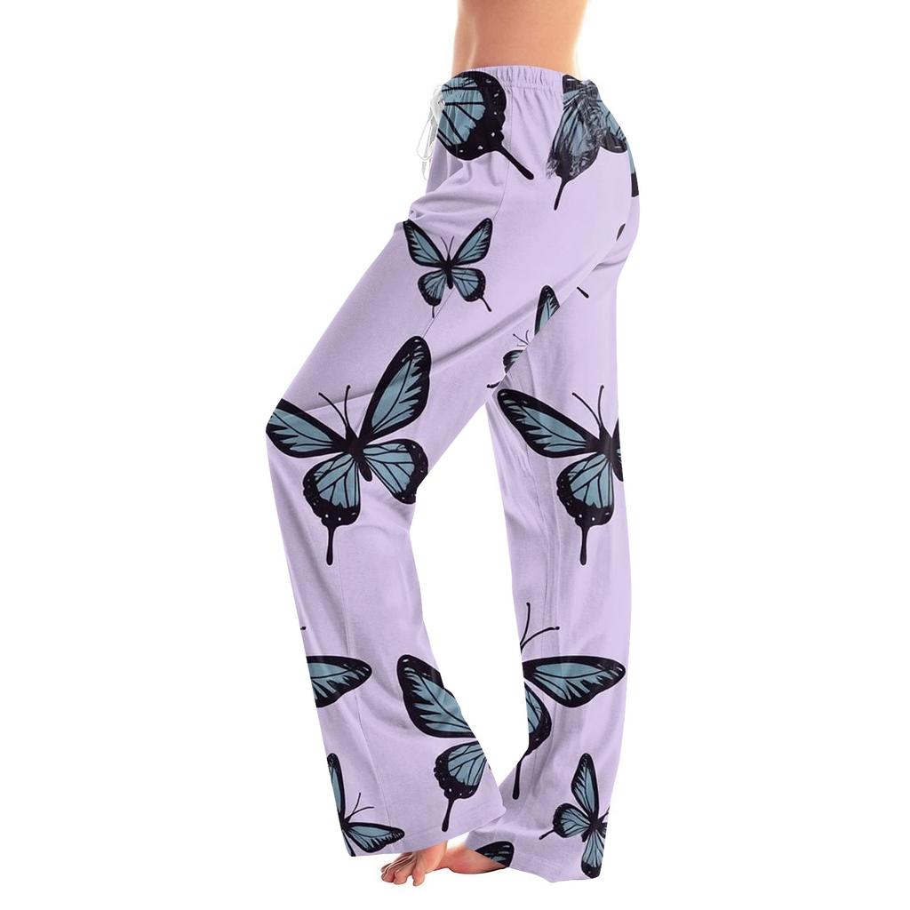 Womens Pajama Pants Sleepwear Casual Drawstring Elastic Waist Pants Comfy Straight Yoga Loose Trousers