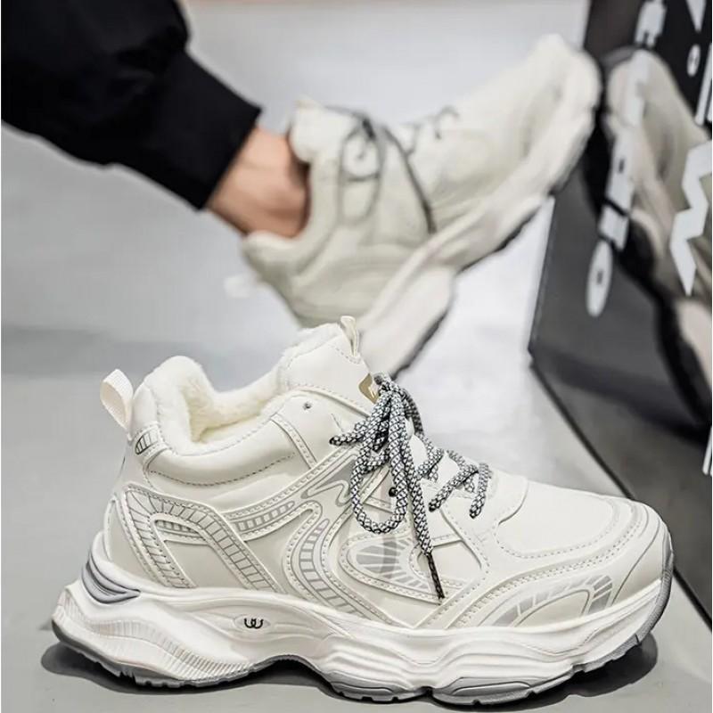 Men's Shoes With Thick Velvet Warm Insulation Two Cotton Fur Leather Integrated Casual Sports Sole Height Increasing Dad