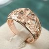 Vintage Hand Carved Flower Women's Ring Dazzling Gold Color Metal Geometry Daily Wear Party Jewelry Anniversary Gift
