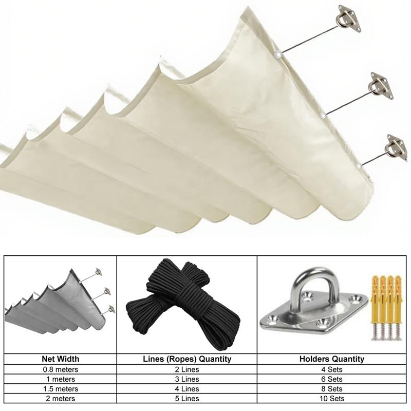 50cm Wave Length Waterproof Sunshade Net Home Pergolas Telescopic Awning Pergolas Sunproof Retractable Wave Sliding Canopy (as the picture,W1m x L2m)