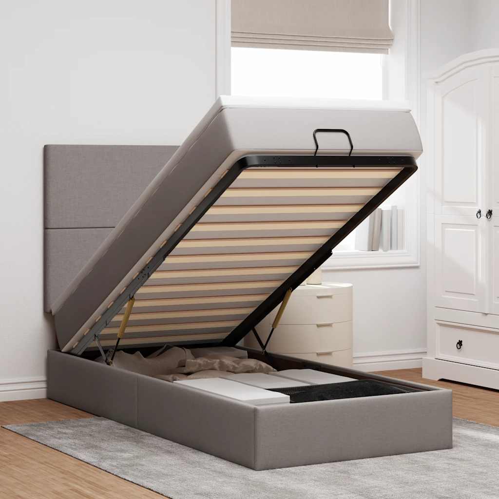 Ottoman Bed with Mattress Taupe 100x200 Cm Fabric