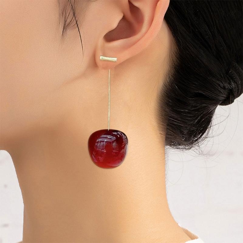 Elegant Cherry Fruit Earrings Long Hanging Fashion Statement Earrings Fashion Cherry Jewelry Perfect for Stylish Outfits