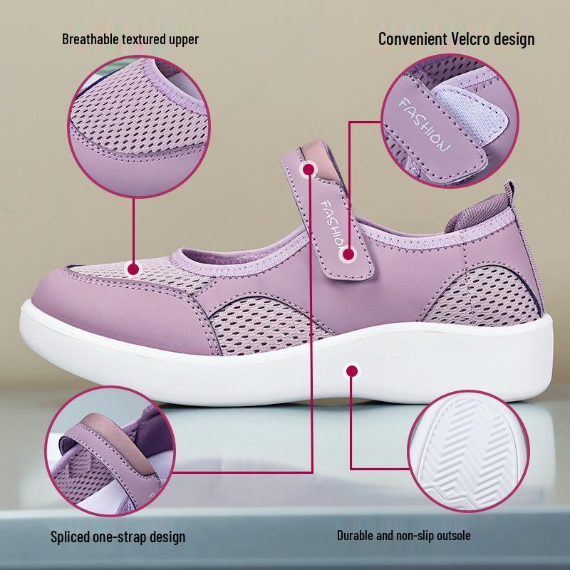 Women's Summer Breathable Casual Velcro Shoes - Soft Sole, Comfortable for Middle-Aged & Elderly Mothers
