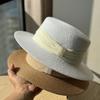 New French White Top Hat Summer Beach Vacation Visor Hat Straw Hat