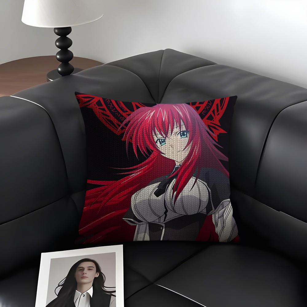 HHigh School DDxD Anime Cushion Cover Natural Linen Organic Fabric DoubleSided Printing Sofa Home Decor Gift Pillow Case