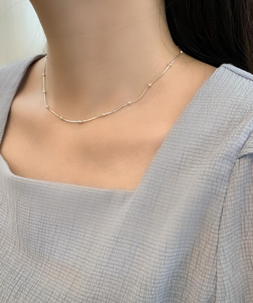 Alleun Silver 925 Snake Chain Square Silver Ball Chain Ball Necklace