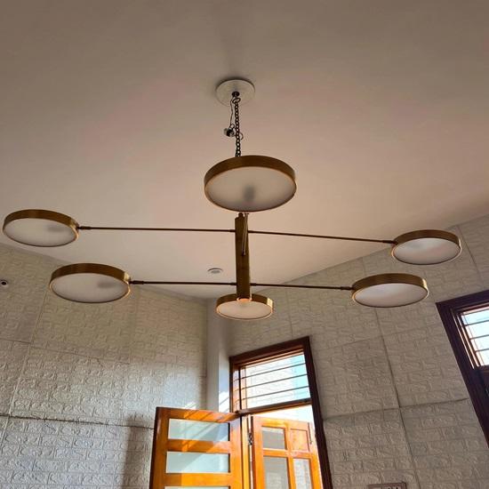 Modern LED Chandelier with Rotating Arms 6-Arm Drum Shade Ceiling Light 139.7 Cm Adjustable Pendant Dining Table, Kitchen