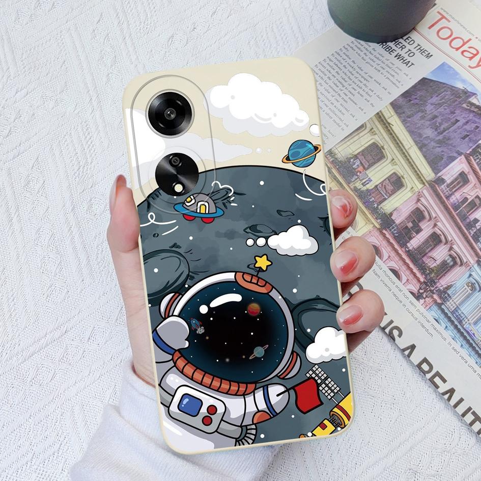 Dla Oppo A11 A1K A7 A15 A35 A52 A55 A1 Etui na telefon Tylna okładka Wzór uroczego kreskówkowego astronauty Miękki płynny silikon Odporny na upadki Pokrowiec dla Oppo Bumper Capa