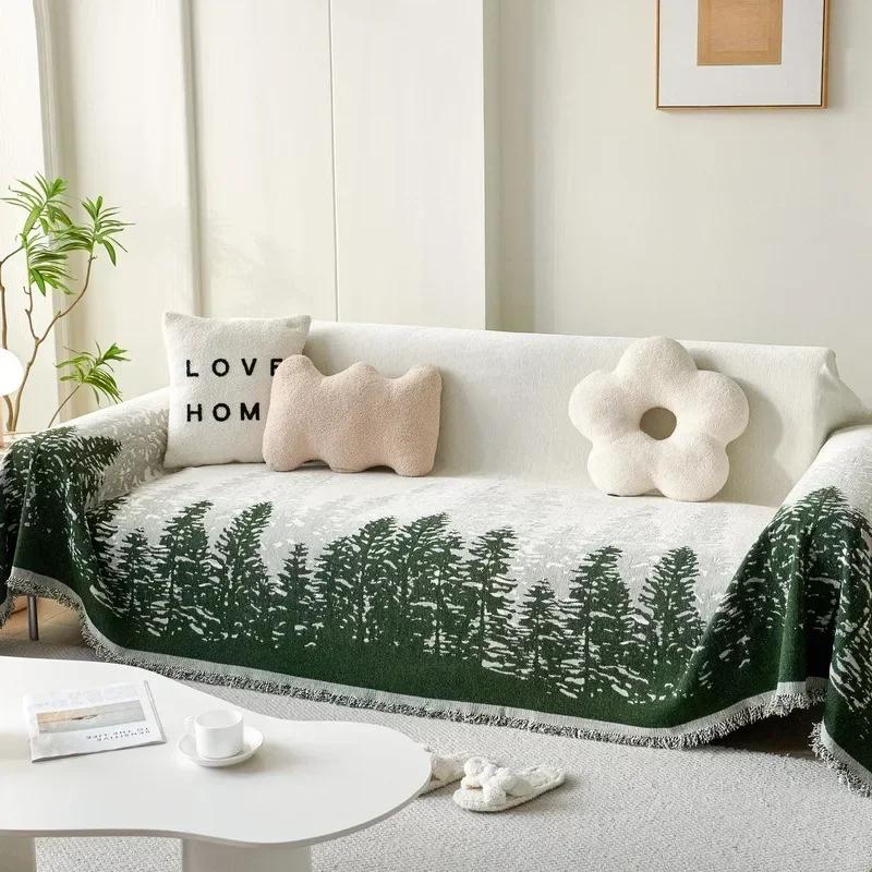 Forest Tree Chenille Sofa Throw Blanket Anti-slip Sofa Slipcover Four Season Universal Couch Blankets Towel for Living Room Home