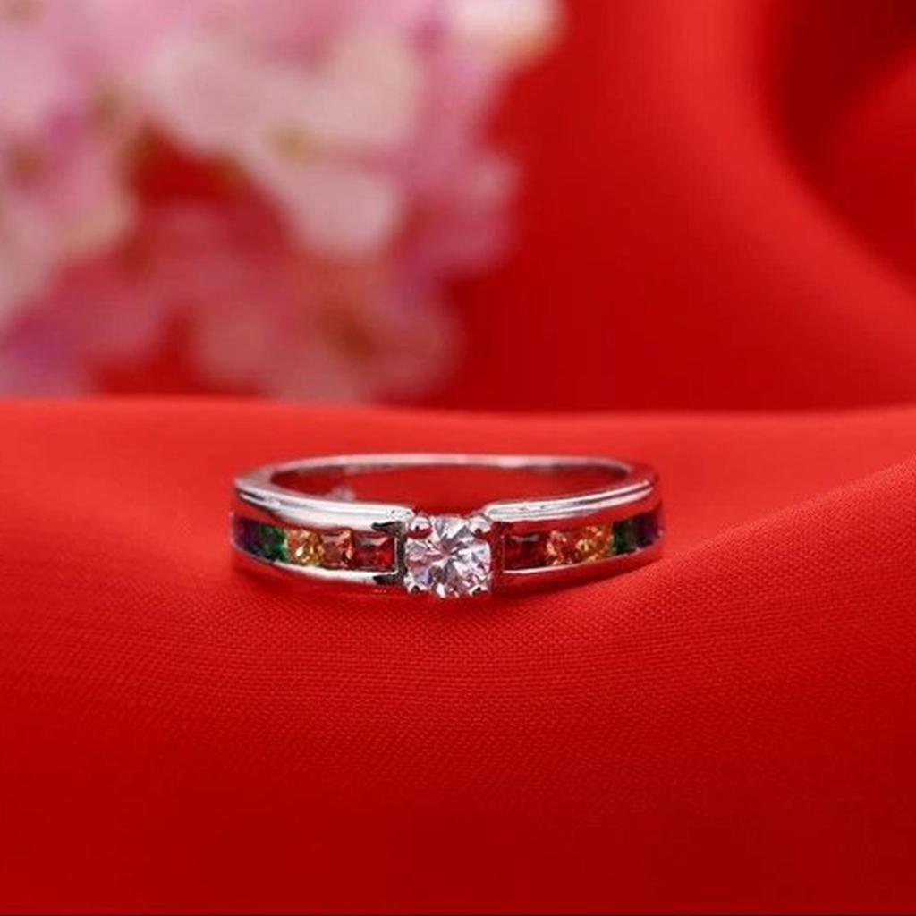 Color Rainbow Cubic Zircon Rings For Women Wedding Lovely Engagement Proposal Ring Accessory
