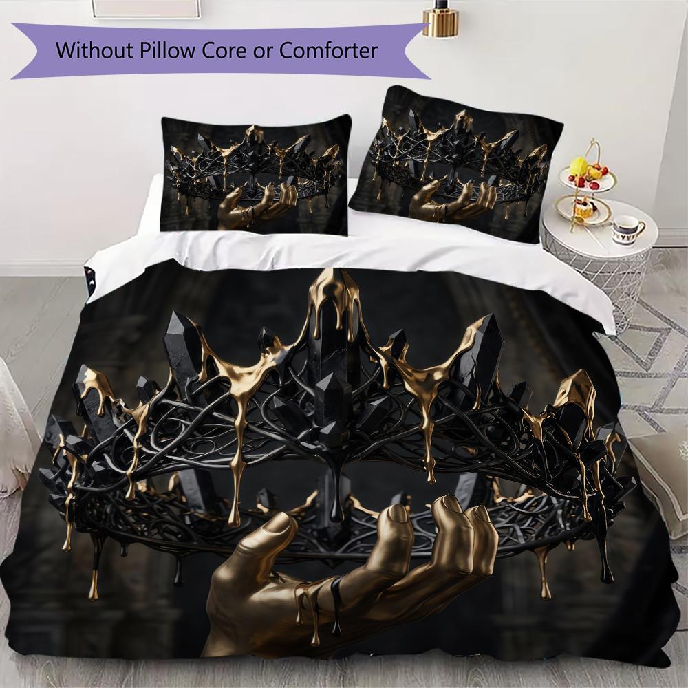 Dark Crown and Royal Wand Pattern Bedding uilt Set uilt Cover Pillowcase Home Decoration Birthday Gift (1 * duvet cover + 2 * pillowcase without core)