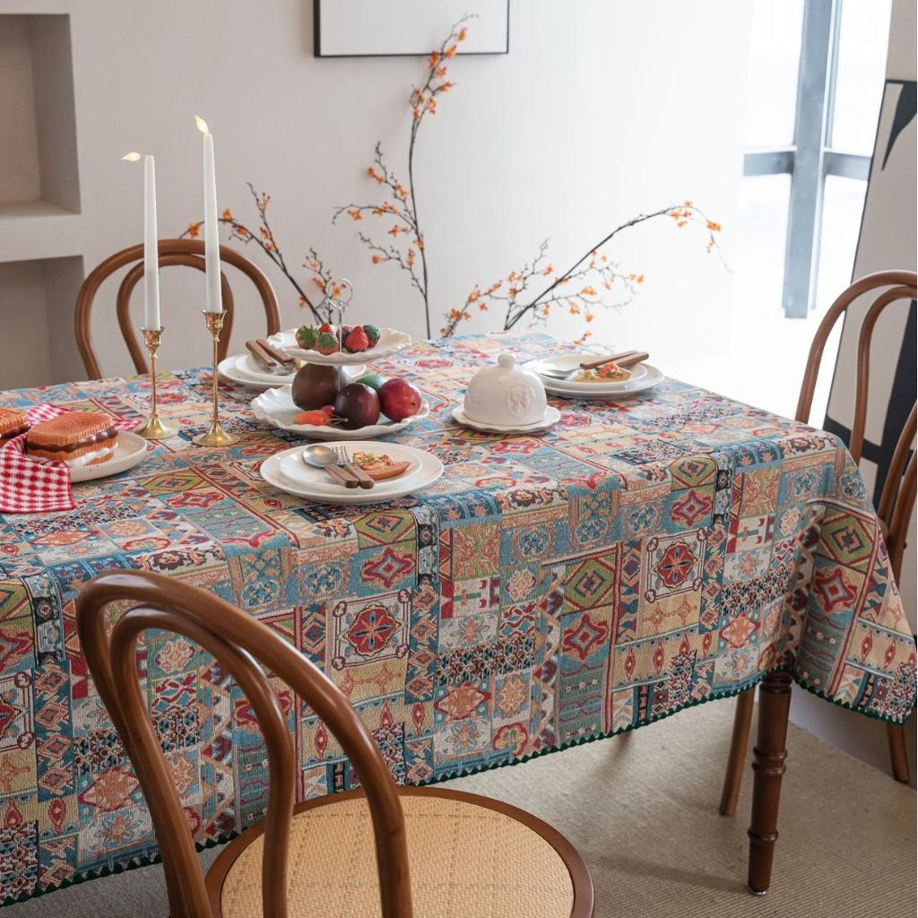 Jacquard Tablecloth Bohemian Contrasting Color Embroidered Table Cloth Versatile Rectangle