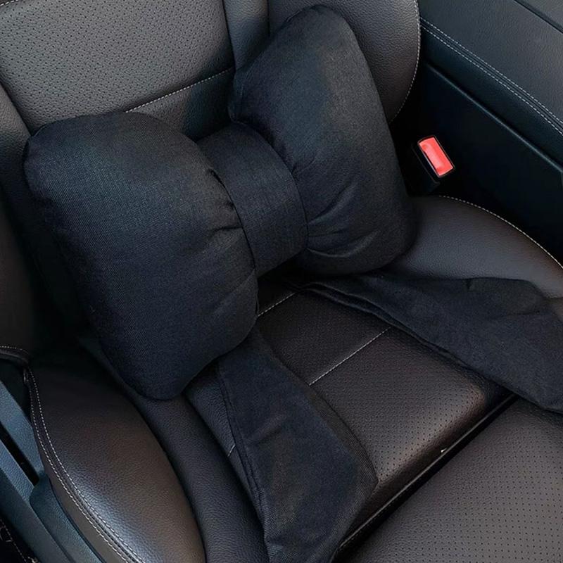 Ribbon Bow Linen Red Car Headrest Waist Neck Pillow New Car Seat Pillow Lumbar Support Women's Car Interior Accessories