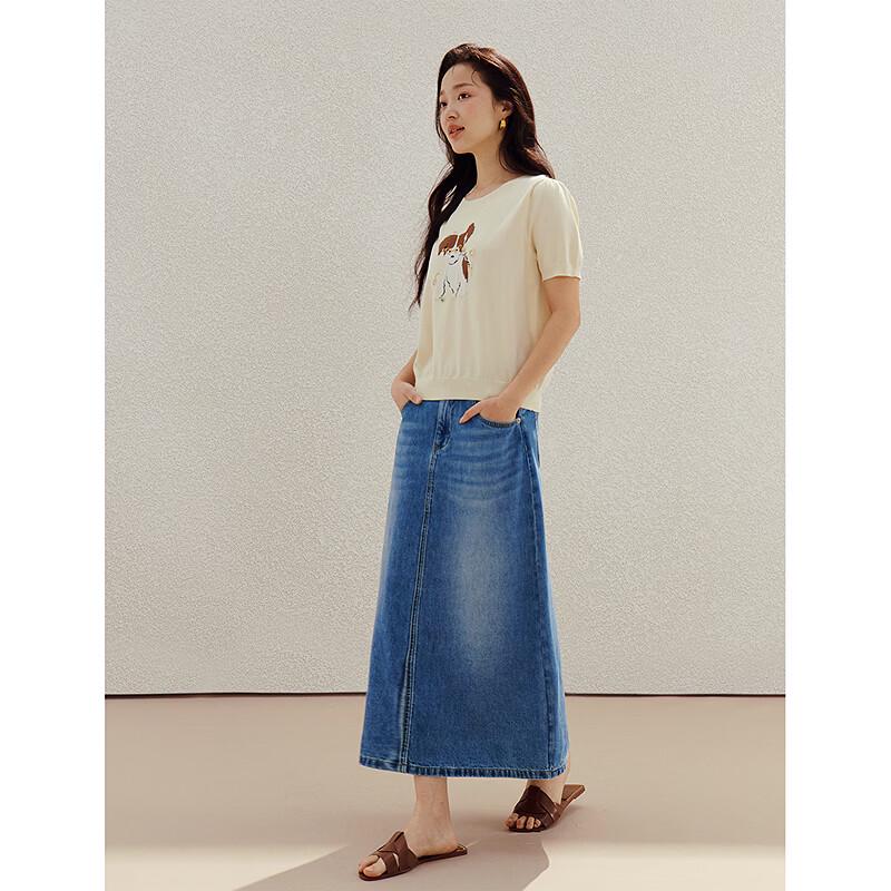 INMAN Playful Puppy Embroidered Short Sleeve Knit Top