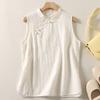 Chinese Vest Women Summer Sleeveless Blouse Retro Buckle Split Linen Shirt Soft