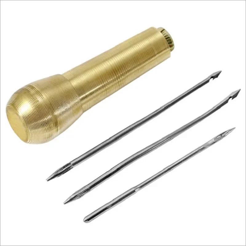 Leather Sewing Kit DIY Leather Sewing Awl Needle with Copper Handle Set Leather Canvas Tent Shoes Repairing Tool Nylon Thread