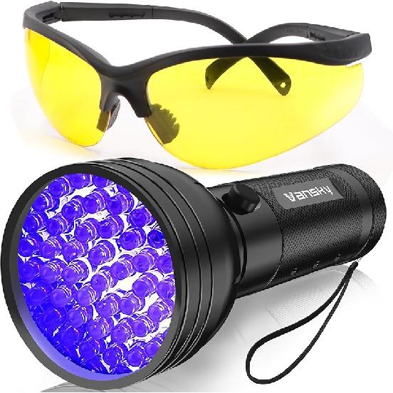 Vansky Air Conditioner Leak Detector: Professional Car Tool 68 LED Automotive AC UV Dye Leak Detection Kit With Protective Glasses