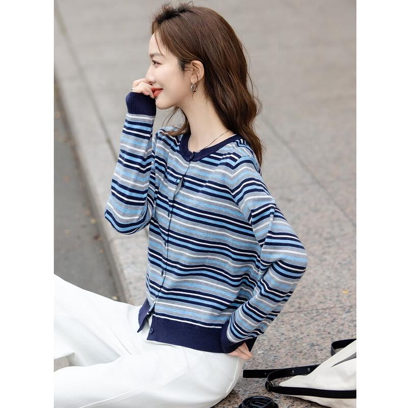 Demana Retro Overture Women's Striped Color-Block Knit Cardigan