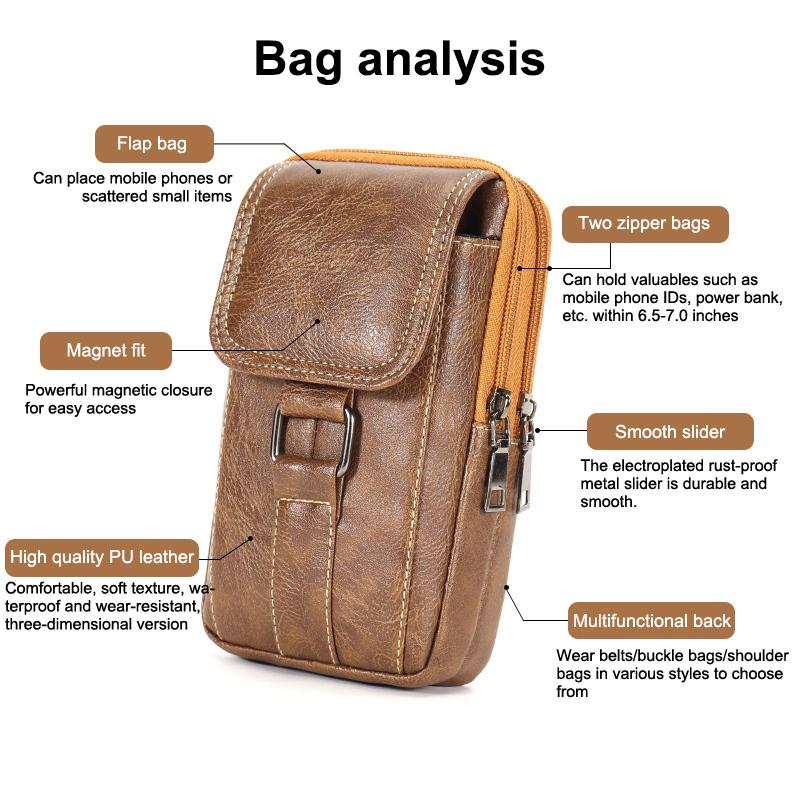 Retro Everyday Waist Bag Waterproof PU Leather Chest Bag withMultiple Pockets Adjustable Strap forPhone&Essentials Vintage Style