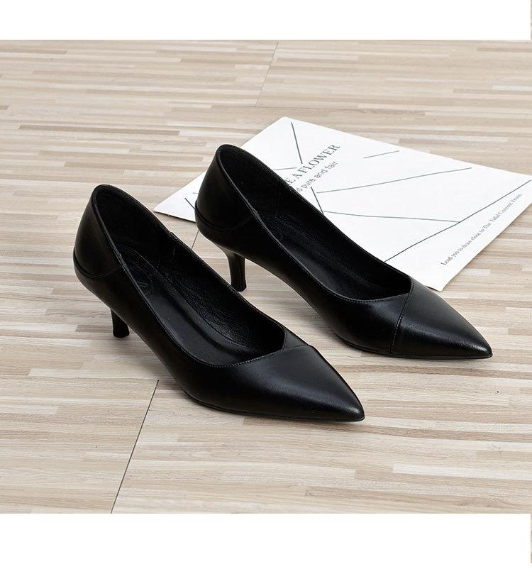 

New high heels women s 2025 black high heels, sheepskin professional work shoes soft-soled single shoes women s shallow-mouth stiletto 33