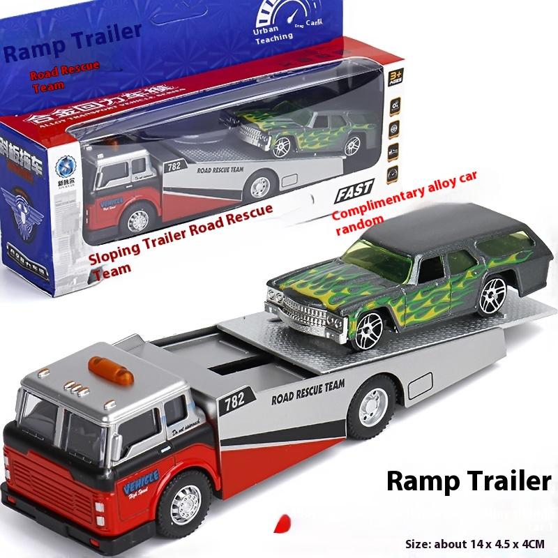 1:64 Flat Trailer Series Engineering Vehicle Double Decker Container Truck Alloy Diecast Car Model Children's Educational Toys